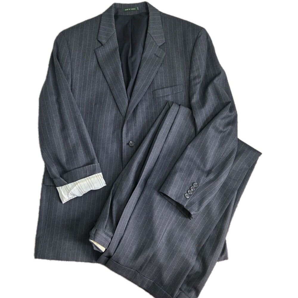 RALPH LAUREN Mens 2 Piece Suit Blazer Jacket 46L Pant 38Wx34L Gray Wool Striped